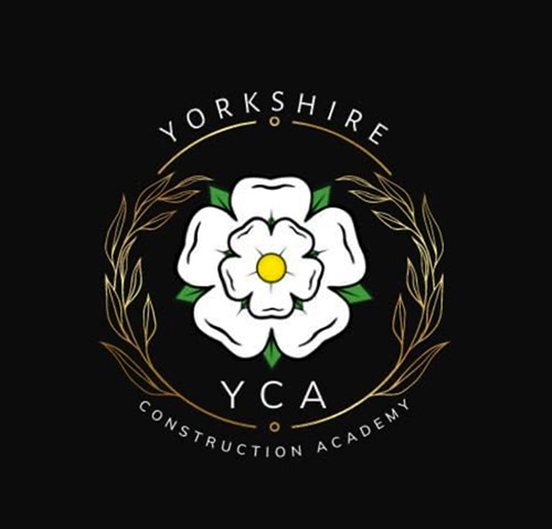 Logo of Yorkshire Construction Academy featuring a white rose, surrounded by leaves, with "YCA" and "Yorkshire" text above and below.
